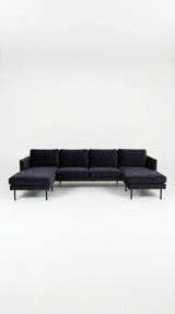 Flora | 5-sits med divan & schäslong | Midnatt | Sammet