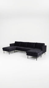 Flora | 5-sits med divan & schäslong | Midnatt | Sammet